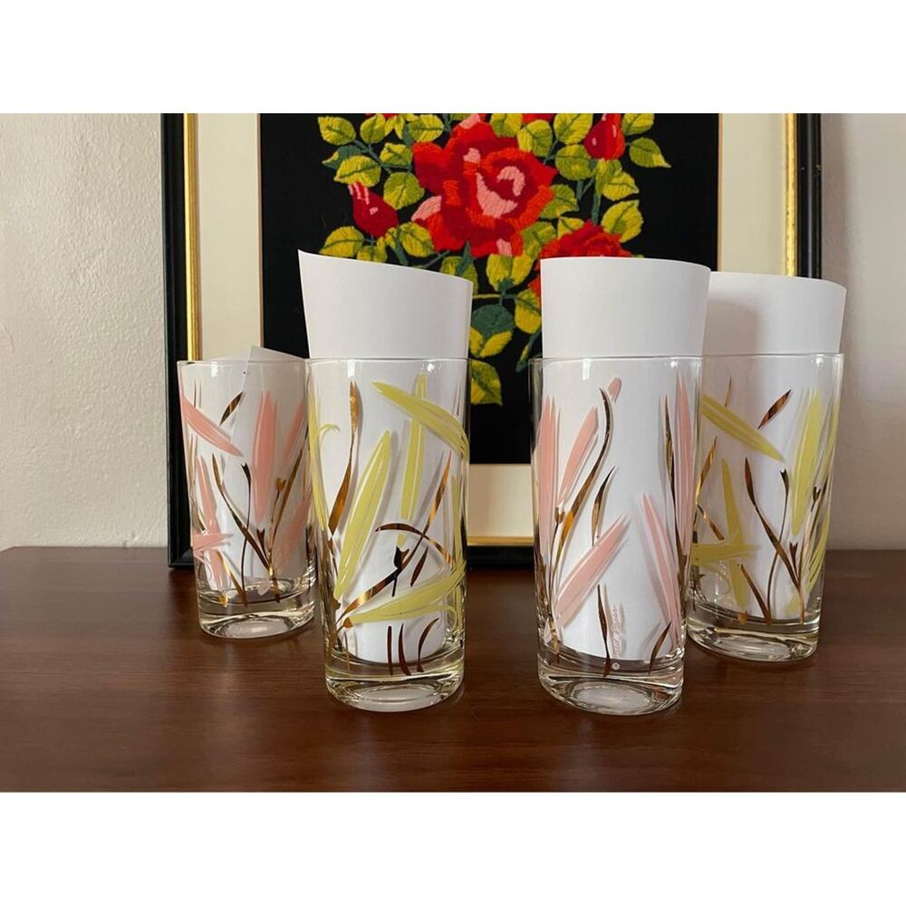 4 50s 60s Fred Press Lily Bud Mid Century Barware Glasses